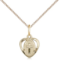 [5411GF/18GF] 14kt Gold Filled Heart Cross Pendant on a 18 inch Gold Filled Light Curb chain