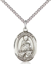 [8024SS/18S] Sterling Silver Saint Daniel Pendant on a 18 inch Light Rhodium Light Curb chain