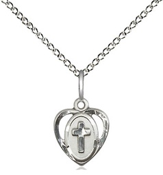 [5411SS/18SS] Sterling Silver Heart Cross Pendant on a 18 inch Sterling Silver Light Curb chain