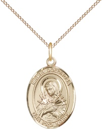 [8290GF/18GF] 14kt Gold Filled Mater Dolorosa Pendant on a 18 inch Gold Filled Light Curb chain