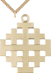 [5545GF/24G] 14kt Gold Filled Jerusalem Cross Pendant on a 24 inch Gold Plate Heavy Curb chain