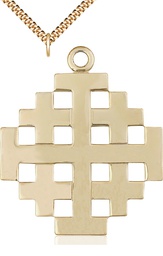 [5545GF/24G] 14kt Gold Filled Jerusalem Cross Pendant on a 24 inch Gold Plate Heavy Curb chain