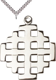 [5545SS/24S] Sterling Silver Jerusalem Cross Pendant on a 24 inch Light Rhodium Heavy Curb chain
