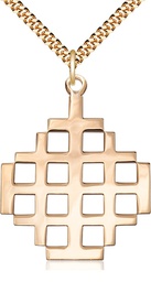 [5546GF/24G] 14kt Gold Filled Jerusalem Cross Pendant on a 24 inch Gold Plate Heavy Curb chain