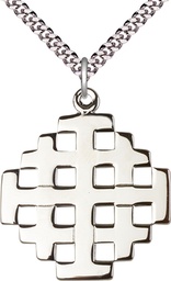 [5546SS/24S] Sterling Silver Jerusalem Cross Pendant on a 24 inch Light Rhodium Heavy Curb chain