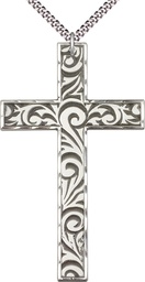 [5637SS/24S] Sterling Silver Knurled Cross Pendant on a 24 inch Light Rhodium Heavy Curb chain