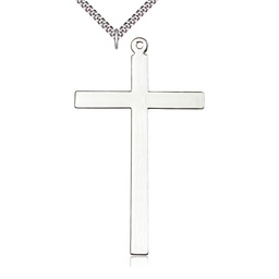 [5640SS/24S] Sterling Silver Cross Pendant on a 24 inch Light Rhodium Heavy Curb chain