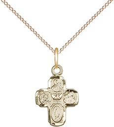 [5688GF/18GF] 14kt Gold Filled 4-Way Pendant on a 18 inch Gold Filled Light Curb chain