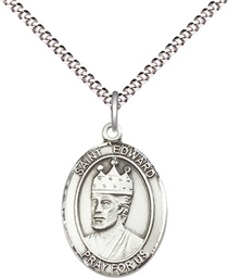 [8026SS/18S] Sterling Silver Saint Edward the Confessor Pendant on a 18 inch Light Rhodium Light Curb chain