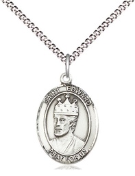 [8026SS/18S] Sterling Silver Saint Edward the Confessor Pendant on a 18 inch Light Rhodium Light Curb chain