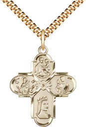 [5700GF/24G] 14kt Gold Filled Franciscan 4-Way Pendant on a 24 inch Gold Plate Heavy Curb chain