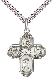 [5700SS/24S] Sterling Silver Franciscan 4-Way Pendant on a 24 inch Light Rhodium Heavy Curb chain