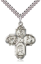 [5700SS/24S] Sterling Silver Franciscan 4-Way Pendant on a 24 inch Light Rhodium Heavy Curb chain