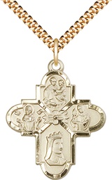 [5701GF/24G] 14kt Gold Filled Franciscan 4-Way Pendant on a 24 inch Gold Plate Heavy Curb chain