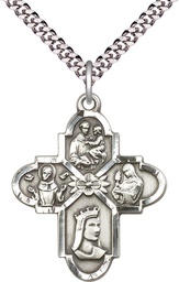 [5701SS/24S] Sterling Silver Franciscan 4-Way Pendant on a 24 inch Light Rhodium Heavy Curb chain