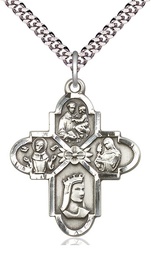 [5701SS/24S] Sterling Silver Franciscan 4-Way Pendant on a 24 inch Light Rhodium Heavy Curb chain