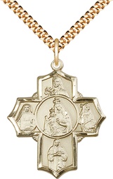 [5702GF/24G] 14kt Gold Filled Our Lady of Mount Carmel 4-Way Pendant on a 24 inch Gold Plate Heavy Curb chain