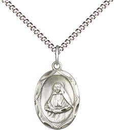 [0612OSS/18S] Sterling Silver Saint Frances Cabrini Pendant on a 18 inch Light Rhodium Light Curb chain