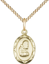 [0612PIGF/18G] 14kt Gold Filled Saint Pio of Pietrelcina Pendant on a 18 inch Gold Plate Light Curb chain