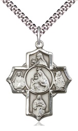[5702SS/24S] Sterling Silver Our Lady of Mount Carmel 4-Way Pendant on a 24 inch Light Rhodium Heavy Curb chain