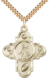 [5703GF/24G] 14kt Gold Filled Sports 5-Way St Sebastian Pendant on a 24 inch Gold Plate Heavy Curb chain