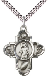 [5703SS/24S] Sterling Silver Sports 5-Way St Sebastian Pendant on a 24 inch Light Rhodium Heavy Curb chain