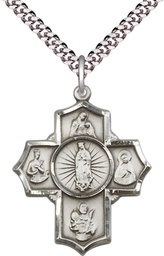 [5708SS/24S] Sterling Silver 5-Way Motherhood Pendant on a 24 inch Light Rhodium Heavy Curb chain