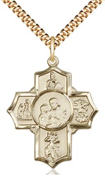 [5709GF/24G] 14kt Gold Filled 5-Way Firefighter Pendant on a 24 inch Gold Plate Heavy Curb chain