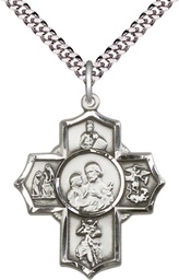 [5709SS/24S] Sterling Silver 5-Way Firefighter Pendant on a 24 inch Light Rhodium Heavy Curb chain