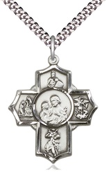 [5709SS/24S] Sterling Silver 5-Way Firefighter Pendant on a 24 inch Light Rhodium Heavy Curb chain