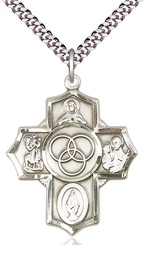 [5710SS/24S] Sterling Silver Blended Family 5-Way Pendant on a 24 inch Light Rhodium Heavy Curb chain