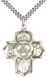 [5710SS/24S] Sterling Silver Blended Family 5-Way Pendant on a 24 inch Light Rhodium Heavy Curb chain