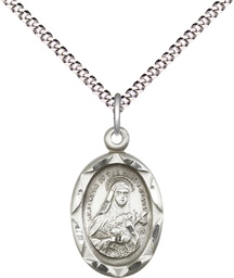 [0612TSS/18S] Sterling Silver Saint Theresa Pendant on a 18 inch Light Rhodium Light Curb chain