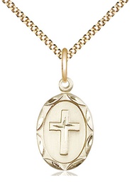 [0612YGF/18G] 14kt Gold Filled Cross Pendant on a 18 inch Gold Plate Light Curb chain