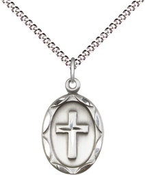 [0612YSS/18S] Sterling Silver Cross Pendant on a 18 inch Light Rhodium Light Curb chain