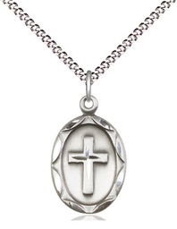 [0612YSS/18S] Sterling Silver Cross Pendant on a 18 inch Light Rhodium Light Curb chain