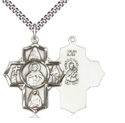 [5715SS/24S] Sterling Silver Scapular 4-Way Pendant on a 24 inch Light Rhodium Heavy Curb chain