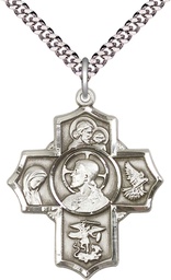 [5716SS/24S] Sterling Silver Sacred Heart 5-Way Pendant on a 24 inch Light Rhodium Heavy Curb chain