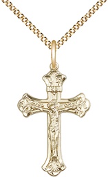[0622GF/18G] 14kt Gold Filled Crucifix Pendant on a 18 inch Gold Plate Light Curb chain