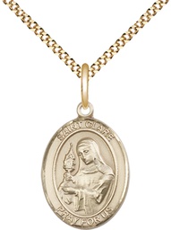 [8028GF/18G] 14kt Gold Filled Saint Clare of Assisi Pendant on a 18 inch Gold Plate Light Curb chain