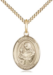 [8028GF/18G] 14kt Gold Filled Saint Clare of Assisi Pendant on a 18 inch Gold Plate Light Curb chain