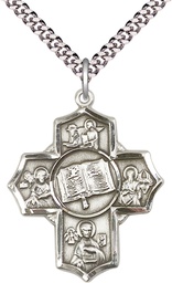 [5717SS/24S] Sterling Silver Apostle 5-Way Pendant on a 24 inch Light Rhodium Heavy Curb chain