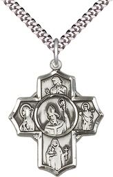 [5718SS/24S] Sterling Silver Irish 5-Way Pendant on a 24 inch Light Rhodium Heavy Curb chain