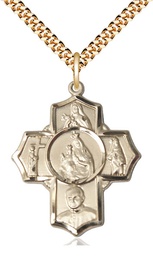 [5727GF/24G] 14kt Gold Filled Carmelite 4-Way Pendant on a 24 inch Gold Plate Heavy Curb chain