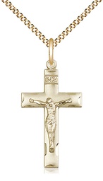 [0624GF/18G] 14kt Gold Filled Crucifix Pendant on a 18 inch Gold Plate Light Curb chain