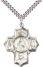 [5727SS/24S] Sterling Silver Carmelite 4-Way Pendant on a 24 inch Light Rhodium Heavy Curb chain