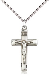 [0624SS/18S] Sterling Silver Crucifix Pendant on a 18 inch Light Rhodium Light Curb chain