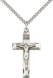[0624SS/18S] Sterling Silver Crucifix Pendant on a 18 inch Light Rhodium Light Curb chain