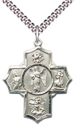 [5729SS/24S] Sterling Silver Warrior 5-Way Pendant on a 24 inch Light Rhodium Heavy Curb chain