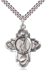 [5731SS/24S] Sterling Silver Saint Christopher 5-Way Pendant on a 24 inch Light Rhodium Heavy Curb chain